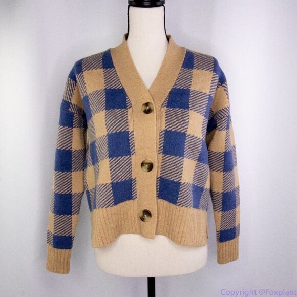 NWT Madewell Bayberry Cardigan Sweater in Buffalo Check, XL, Kim Kardashian - Picture 8 of 15